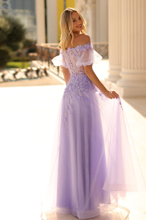 Clarisse -810596 Lace Appliqued Off Shoulder A-Line Prom Gown