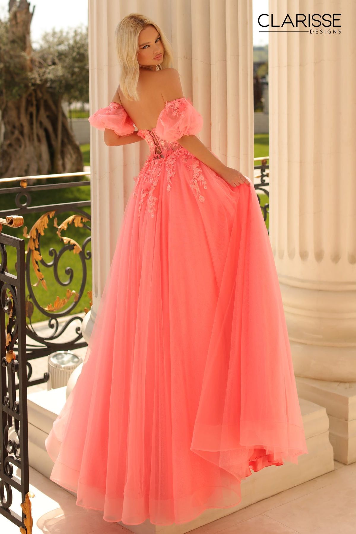 Clarisse -810721 Puff Sleeves Corset Prom Gown