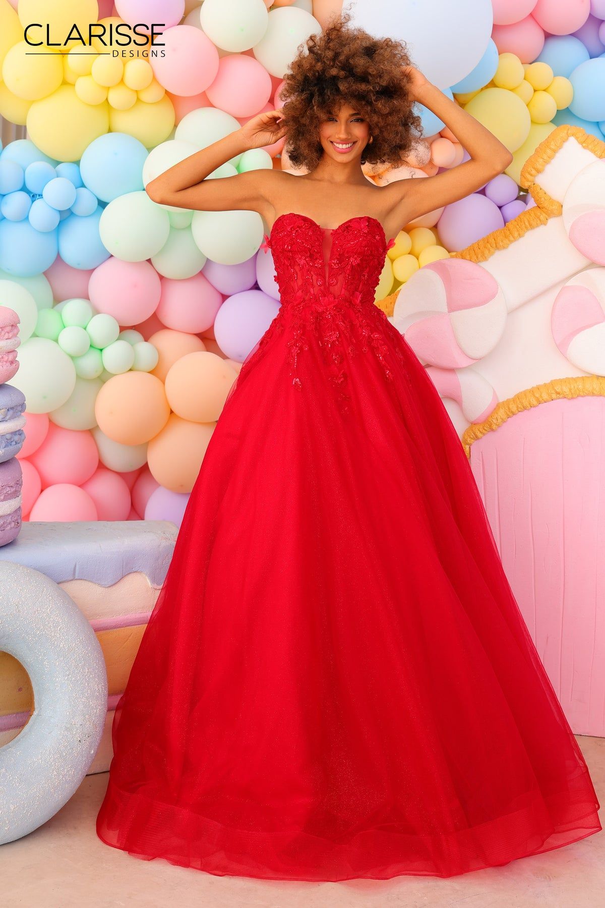 Clarisse -810721 Puff Sleeves Corset Prom Gown