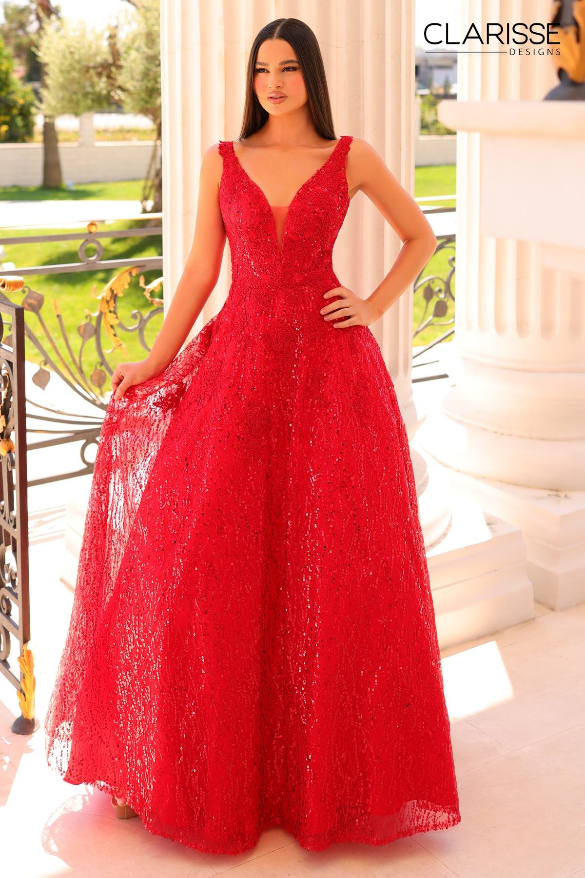 Clarisse -810865 Floral Lace Pocket Prom Gown