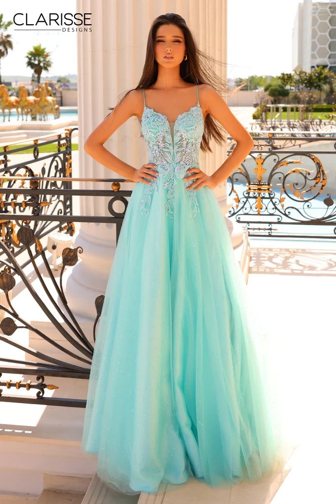 Clarisse -810969 Beaded Plunging V-Neck Prom Gown
