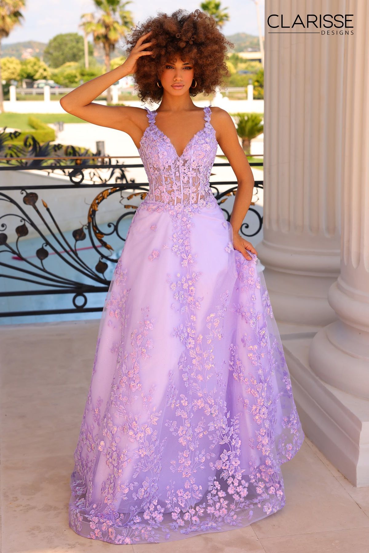 Clarisse -810974 A-Line Floral Sequin Prom Gown