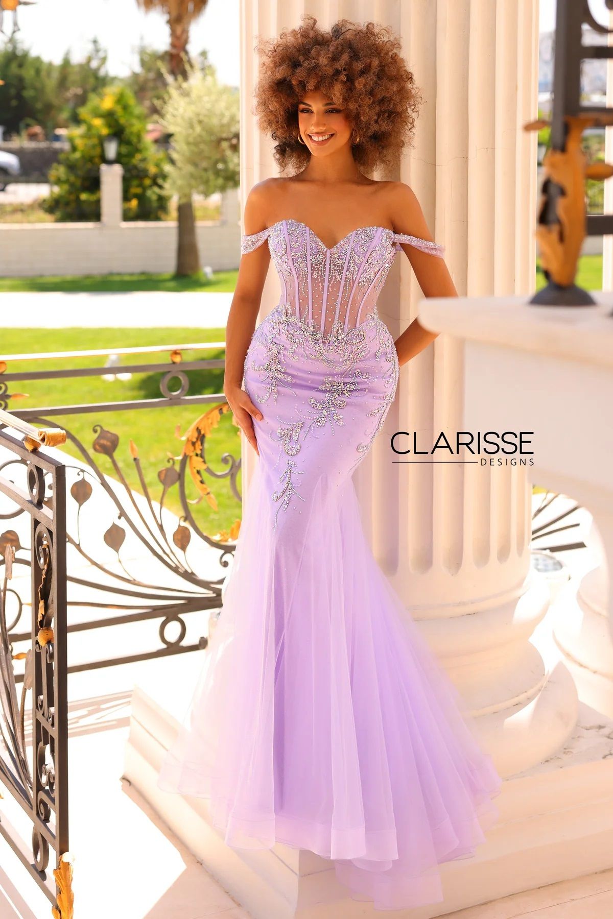 Clarisse -811020 Beaded Sweetheart Cap Sleeves Prom Gown