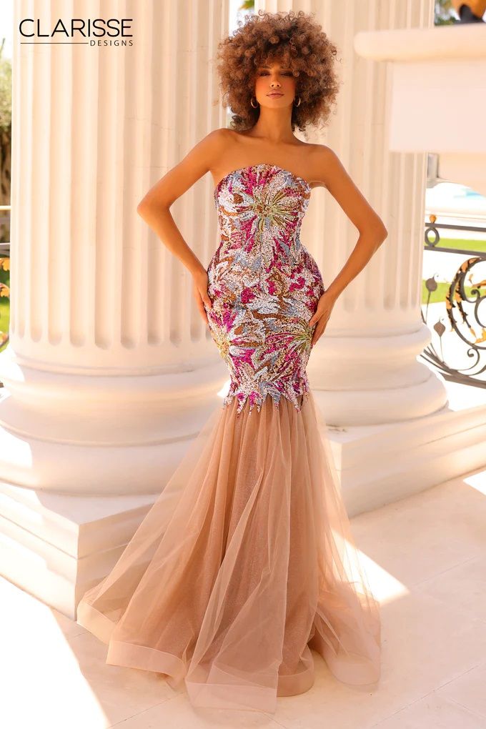 Clarisse -811050 Strapless Multicolor Beaded Prom Gown