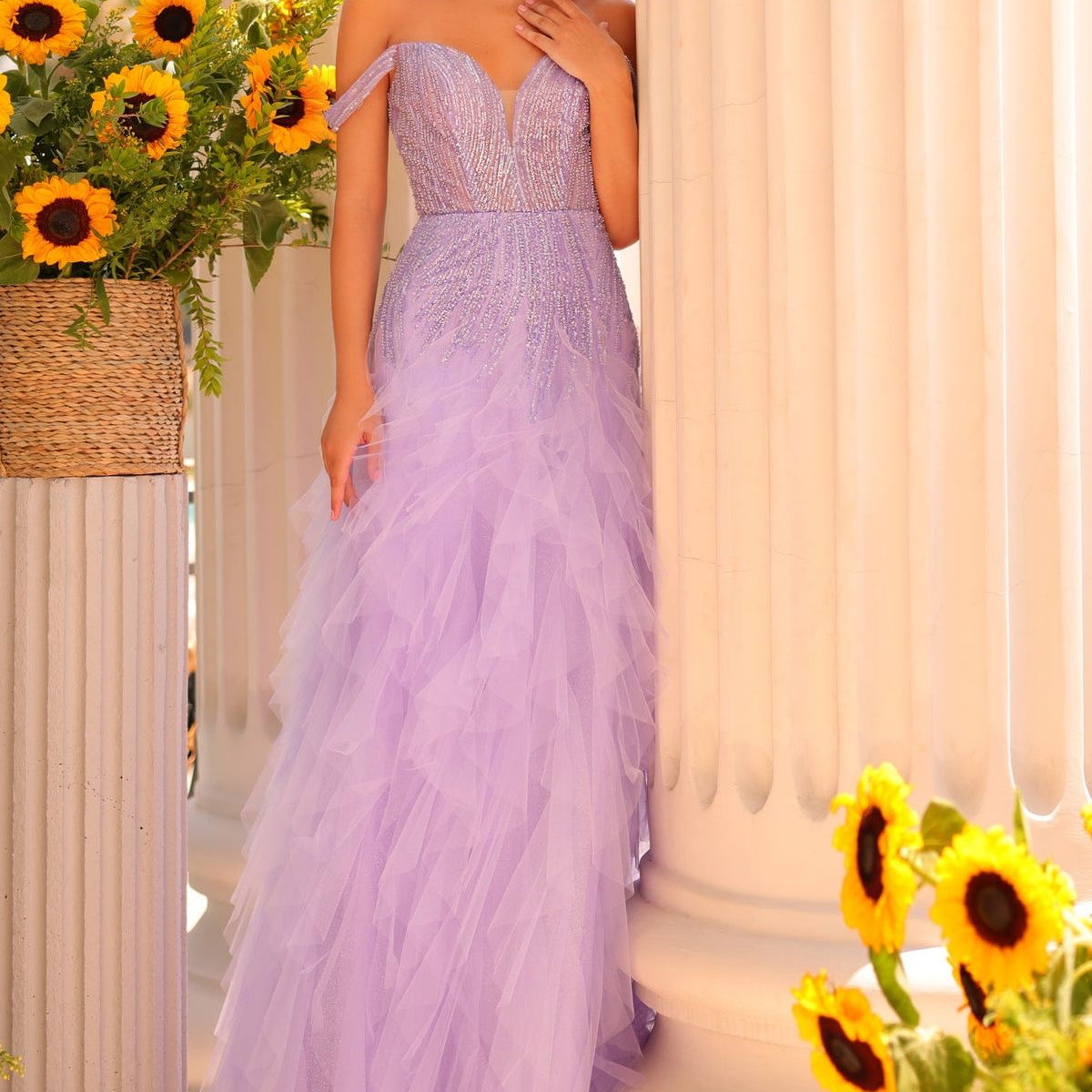 Clarisse -811124 Off Shoulder Ruffled Tulle Prom Dress