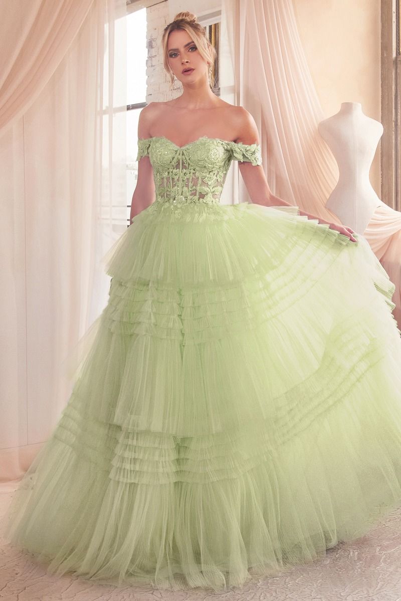 Cinderella Divine –9315 Off Shoulder Tulle Ball Gown