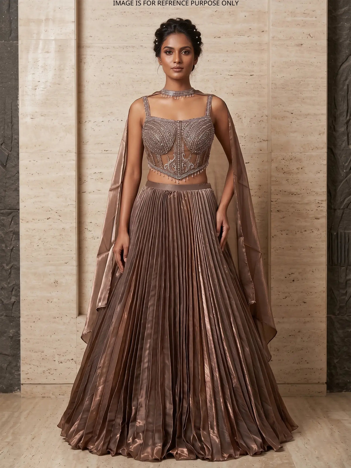 MyFashion KLS-2757 Affordable Brown Organza party Lehenga With Cut Dana Work