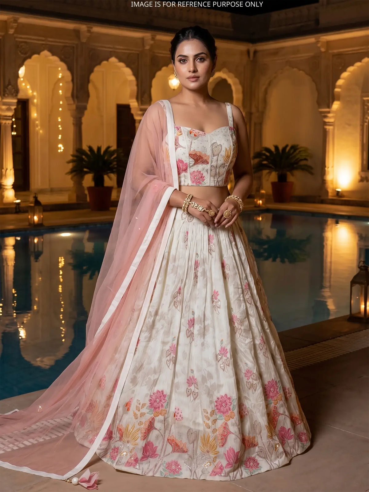 MyFashion KLS-2774 Party Wear Off White Crepe Silk Lehenga