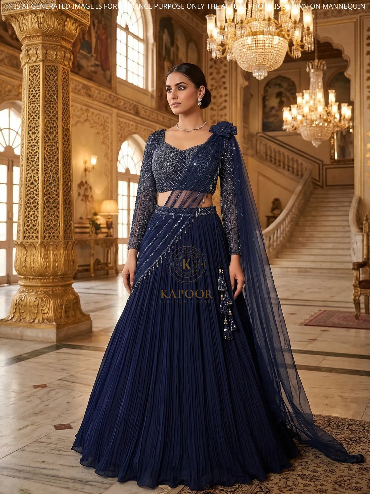 MyFashion KLS-2476 Airforce Blue Imperial Wave Georgette Lehenga