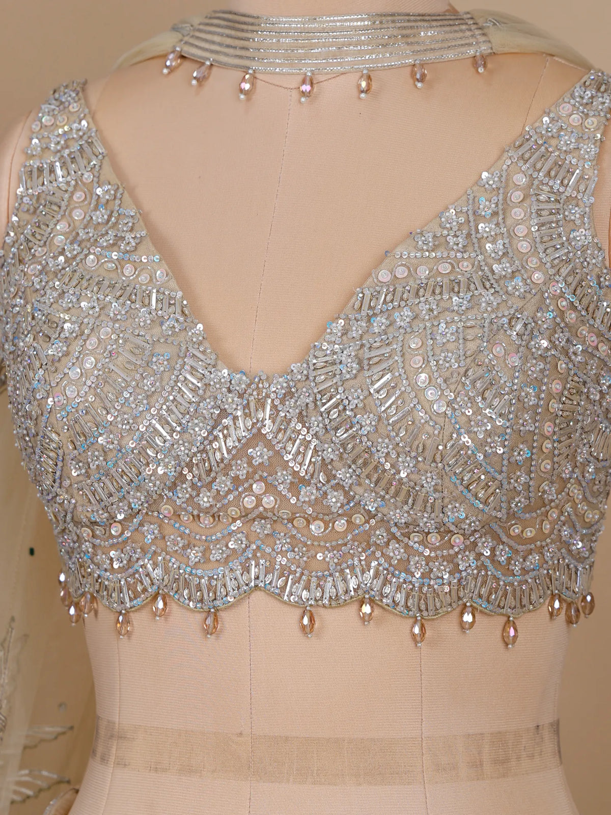MyFashion KLS-2707 Beige Net Party Wear Lehenga with Mirror Sequins Design