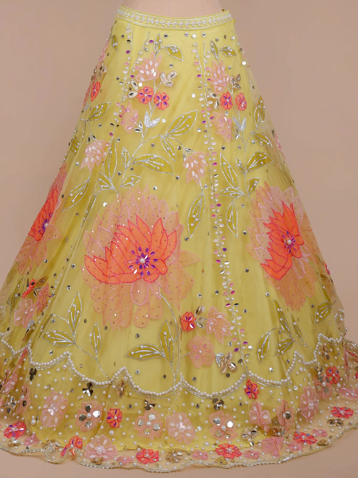 MyFashion KLS-2796 Wedding Wear Yellow Net Lehenga With Cut Dana Work