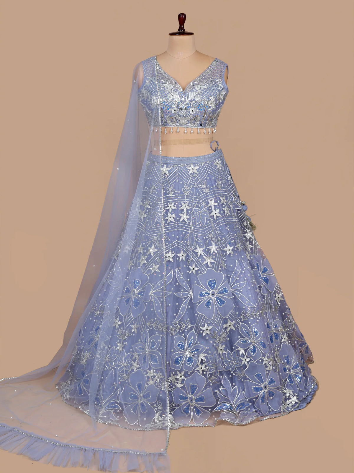 MyFashion KLS-2710 Blue Net Gota Mirror Work Design Lehenga