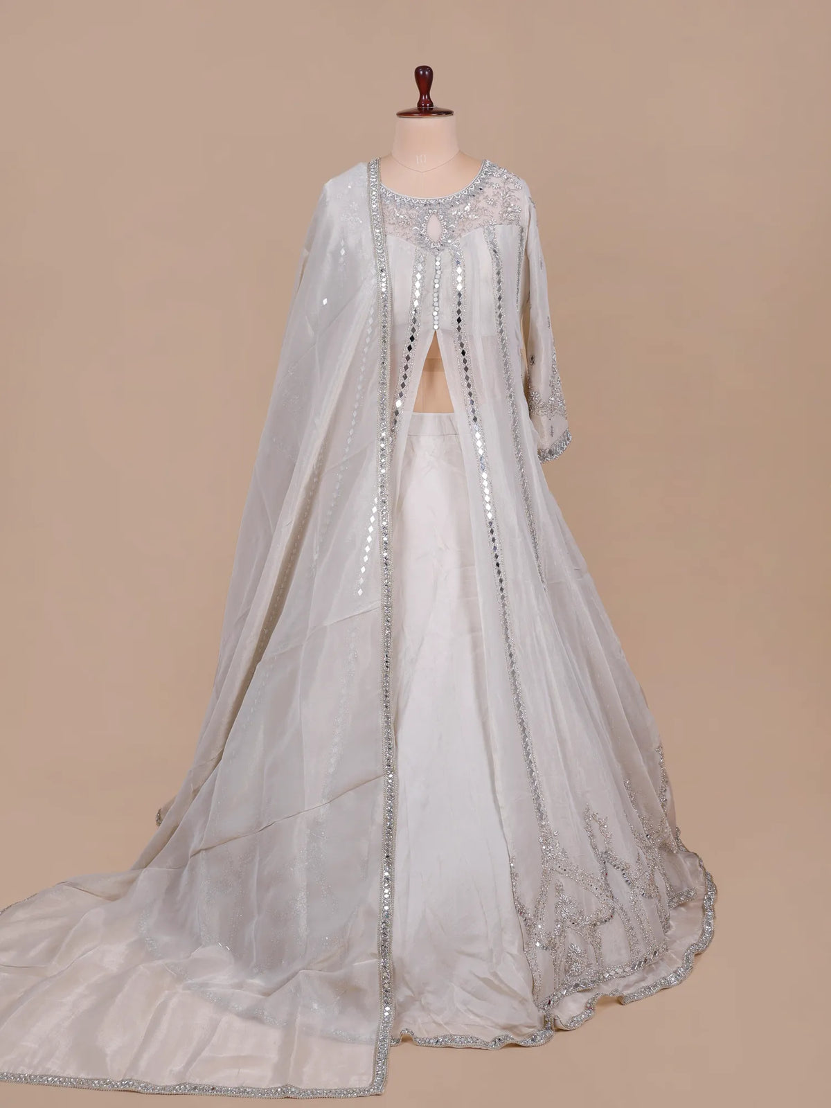 MyFashion -KLS-2825 Trending Off White Shimmer Indo Western Lehenga With Resham Work
