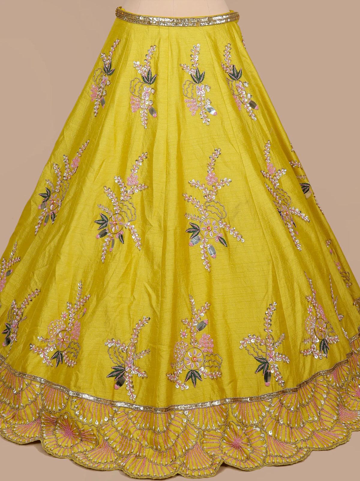 MyFashion KLS-2709 Raw Silk Sequins Pearl Work Haldi Lehenga