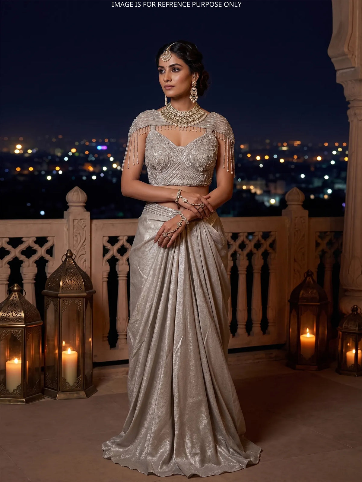 MyFashion KLS-2833 Champagne Pre Draped Saree Online Worldwide