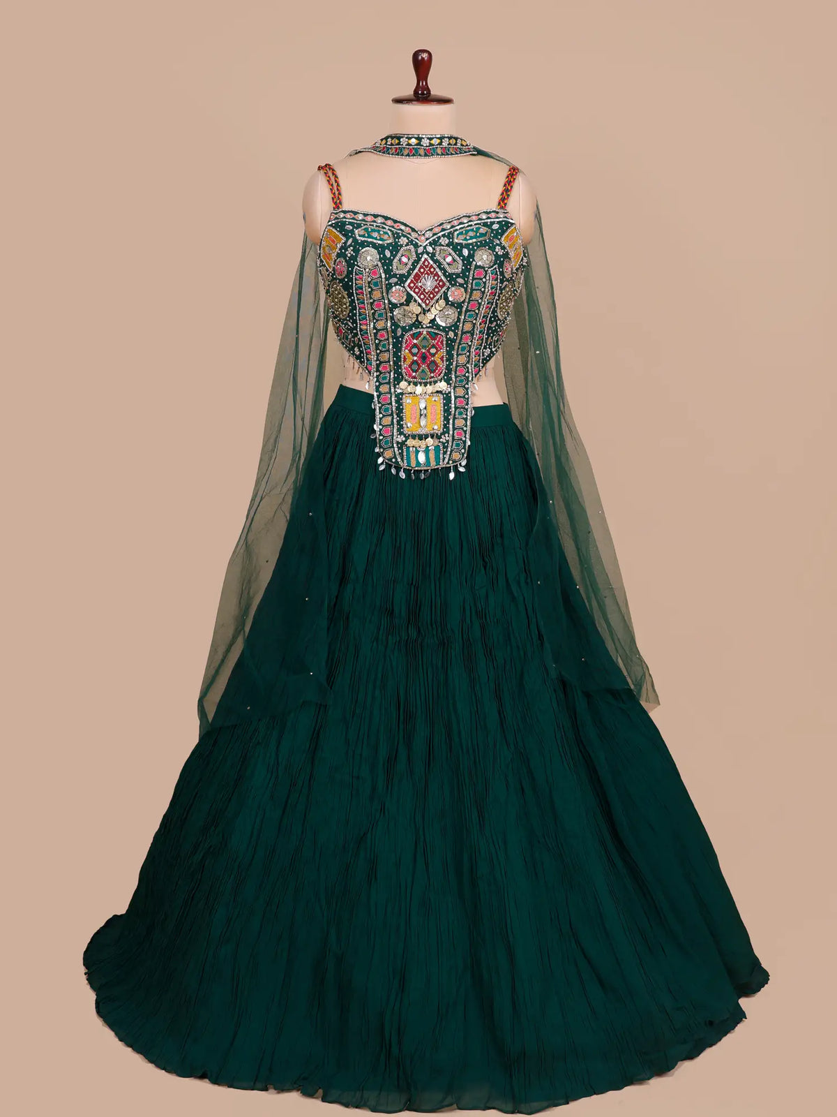 MyFashion KLS-2773 Premium Dark Green Chinon Lehenga Choli With Pearl Design