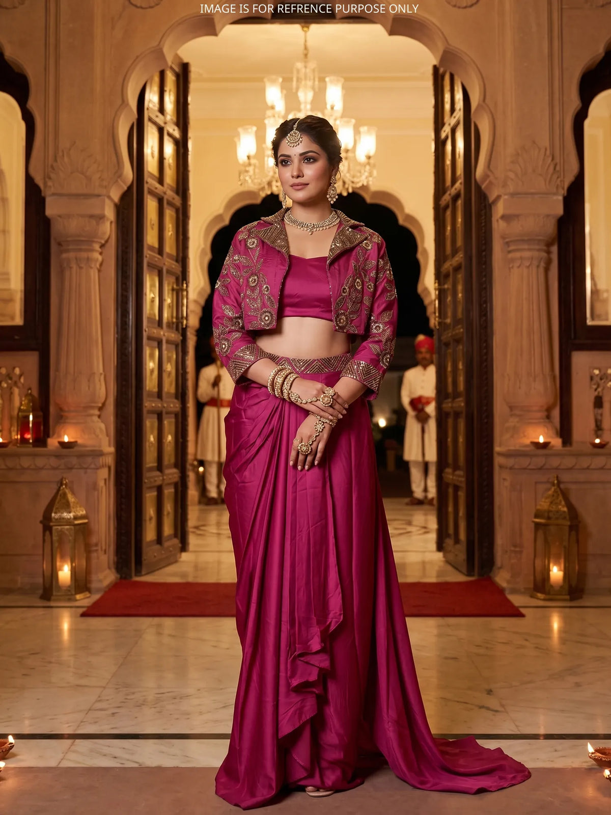 MyFashion KLS-2835 Designer Pink Indo Western Draped Saree With Premium Embroidery Work