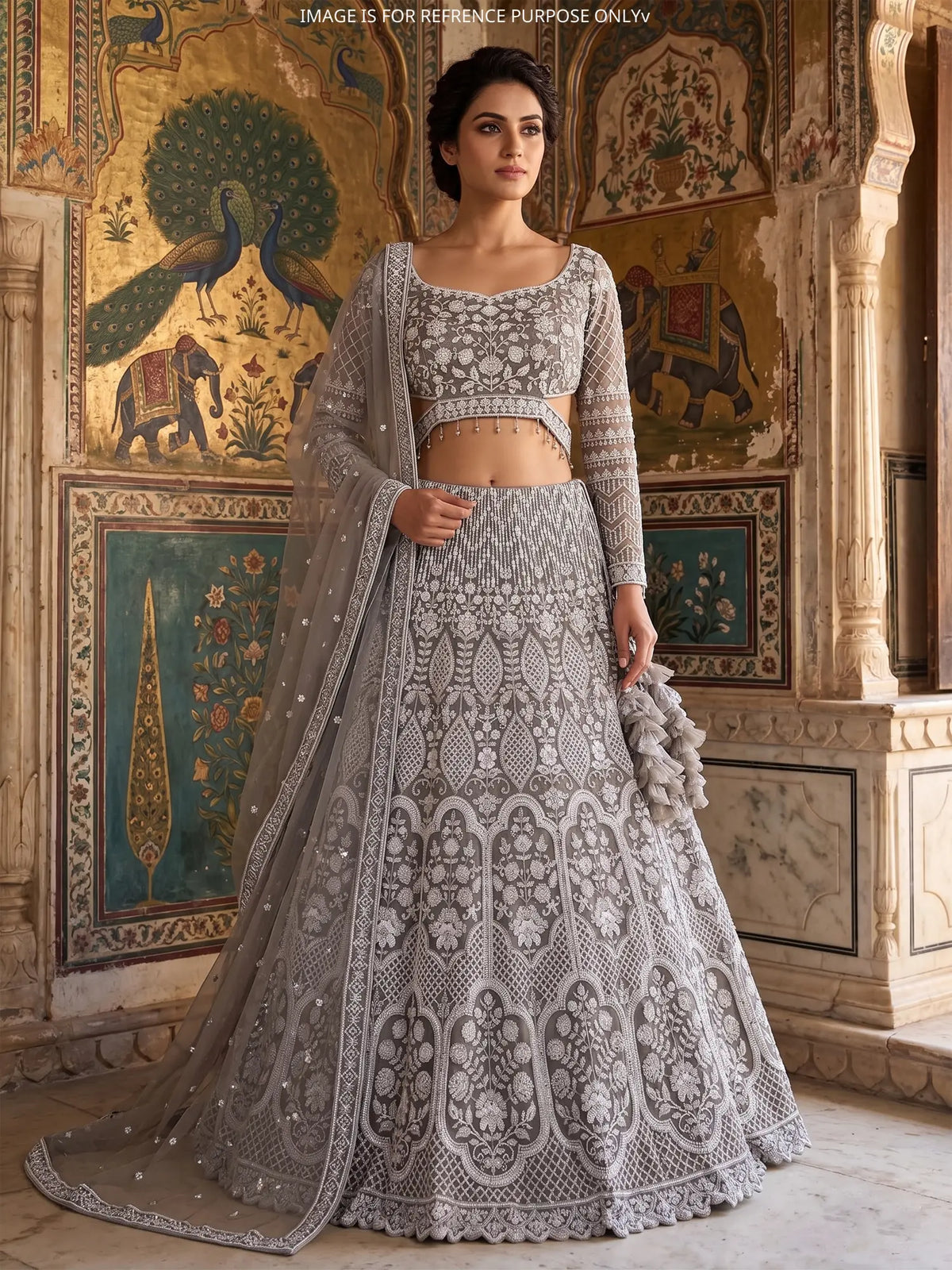 MyFashion KLS-2746 Luxury Grey Net Sequins Party Wear Lehenga