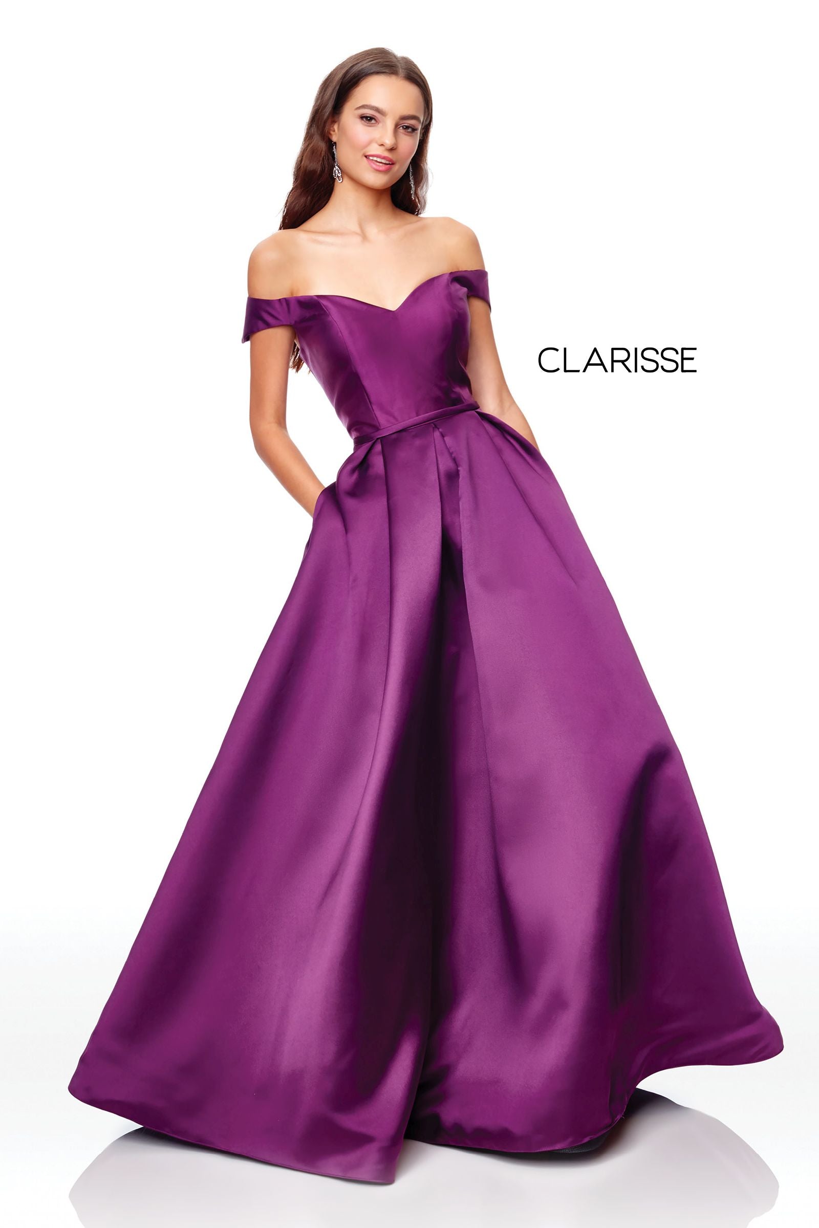 Clarisse -3442 Off The Shoulder Mikado Evening Dress