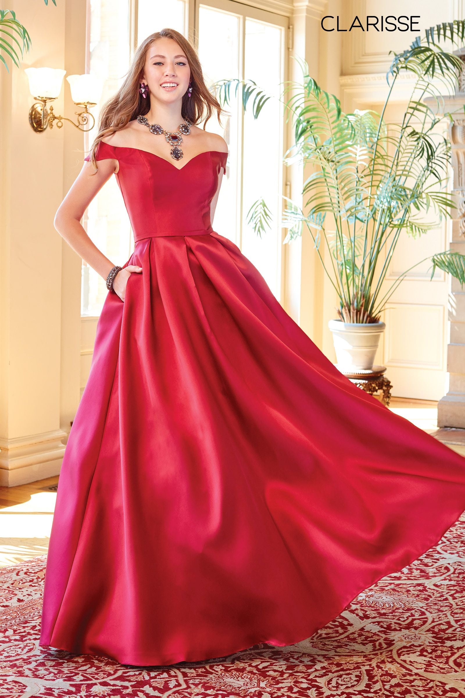 Clarisse -3442 Off The Shoulder Mikado Evening Dress