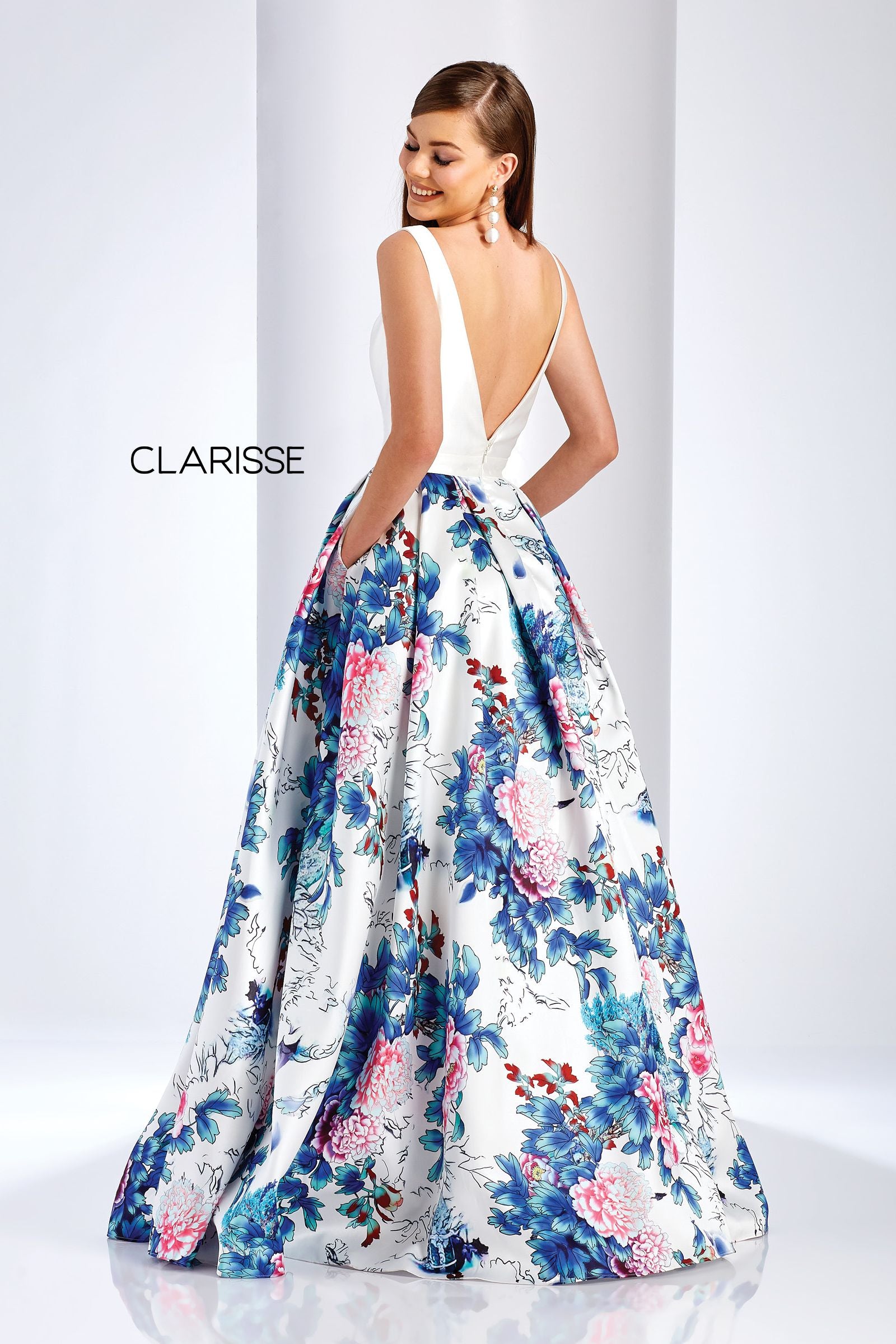Clarisse -3538 Floral Print Ball Evening Gown