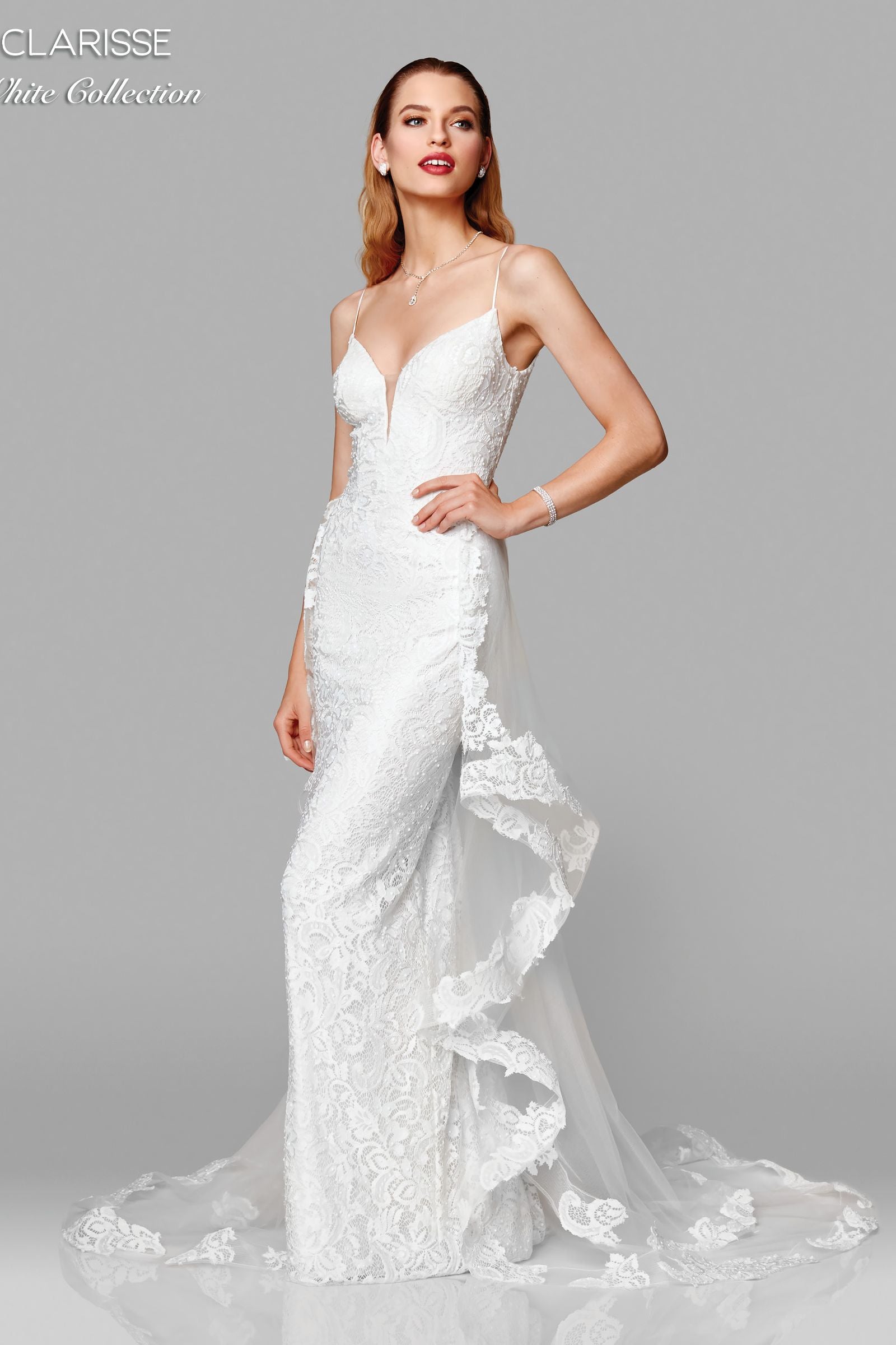 Clarisse -600141 V-Neck Laced Fitted Bridal Dress