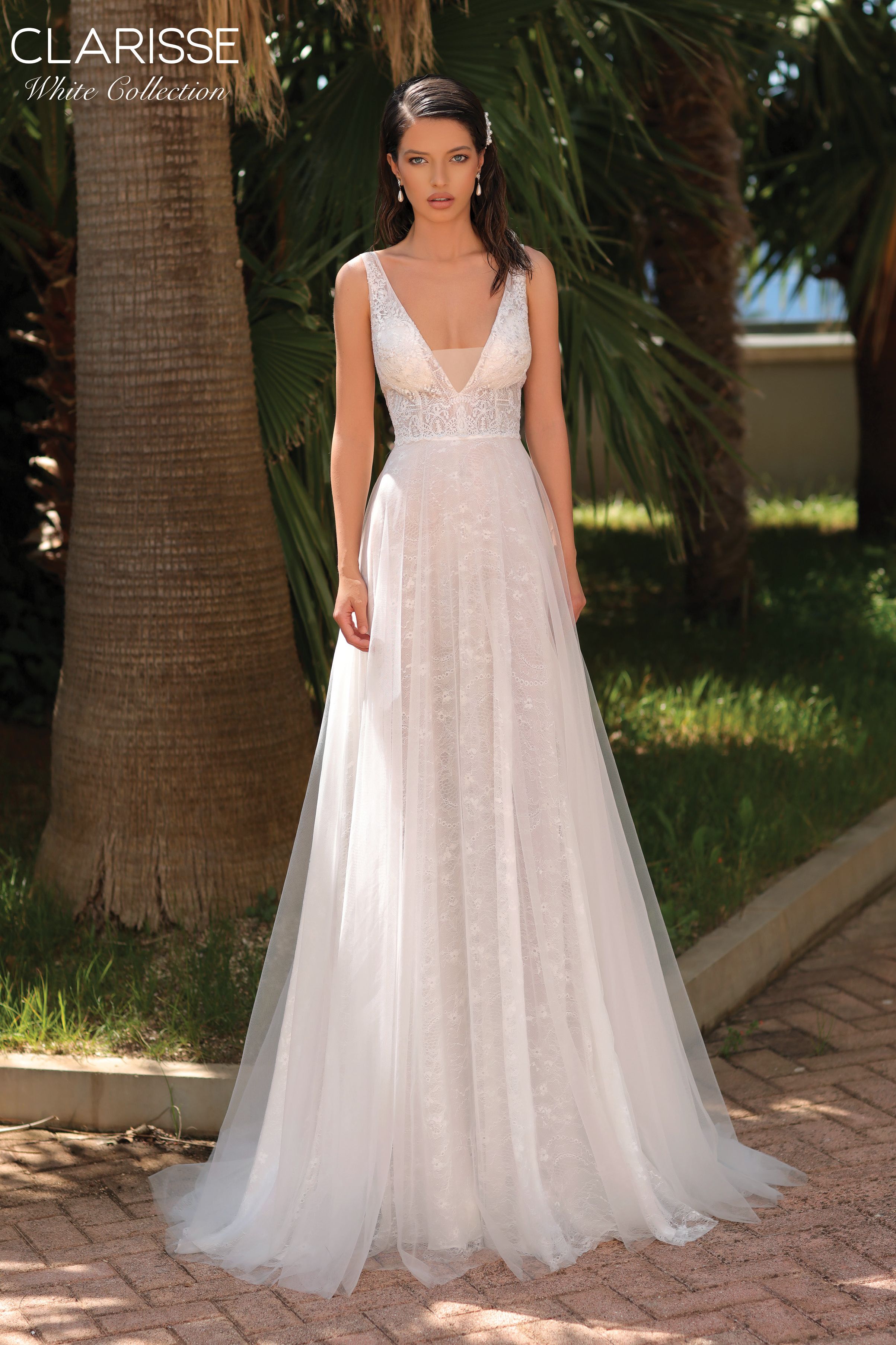 Clarisse -600206 Sheer V-Neck A-Line Bridal Gown