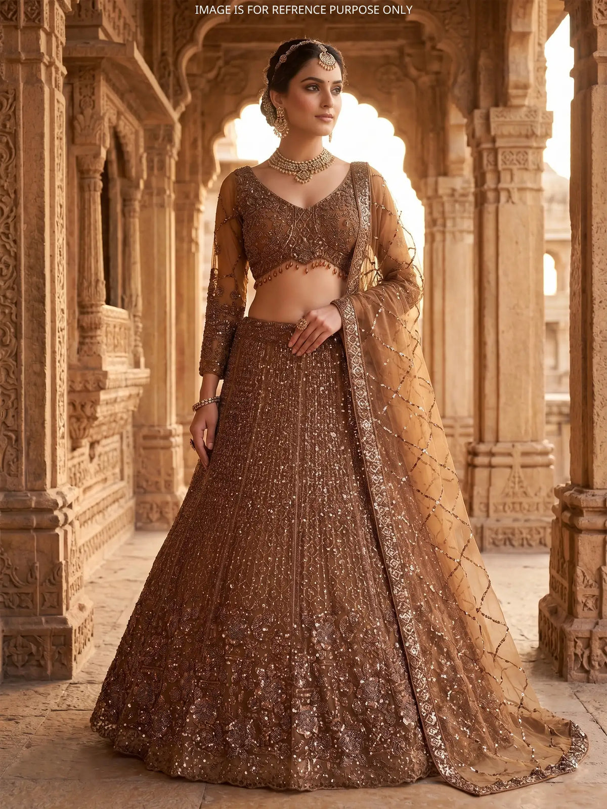 MyFashion -KLS-2819 Copper Net Lehenga With Designer Sequins Work For Wedding Functions