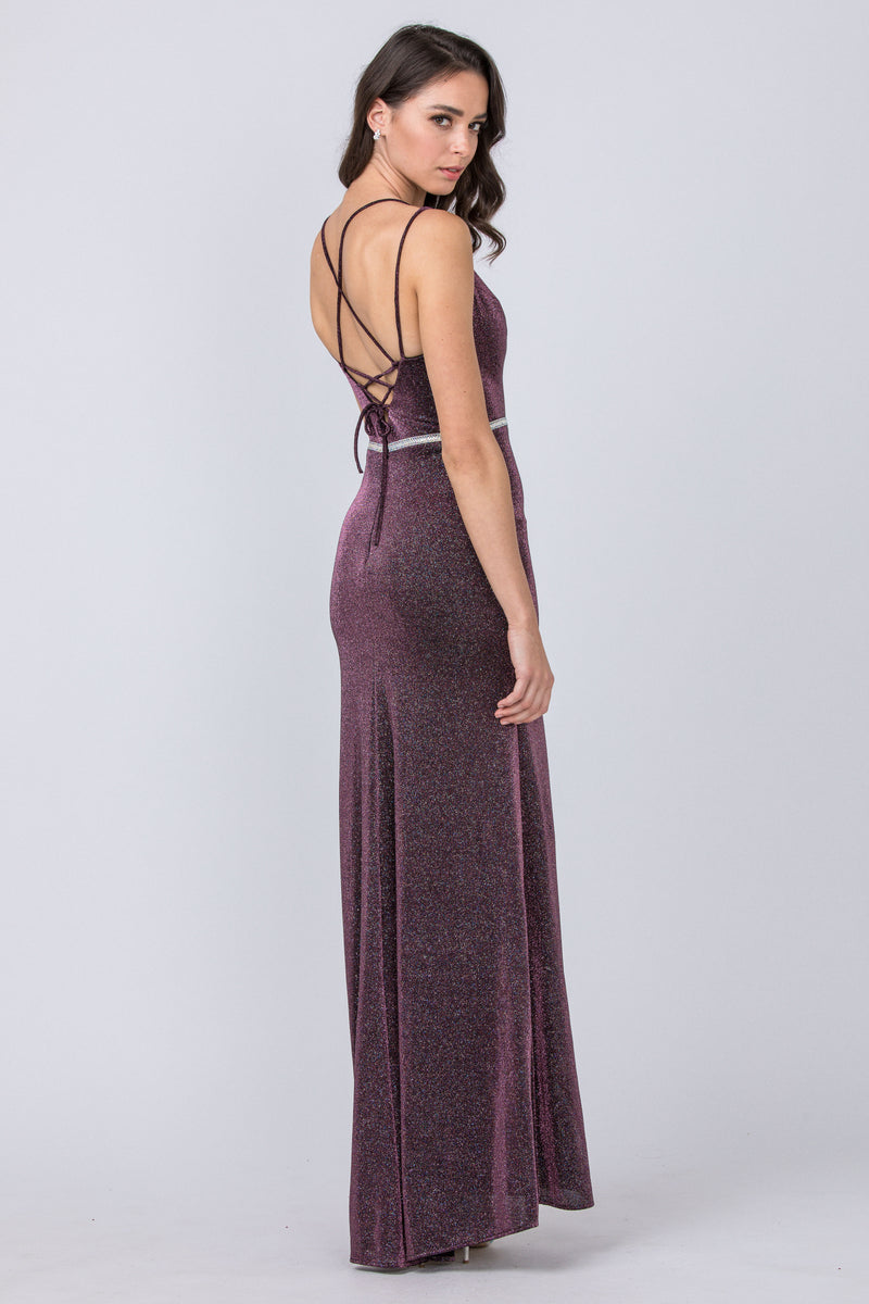 Aspeed Design -D418 Glittered Strappy Sheath Long Dress