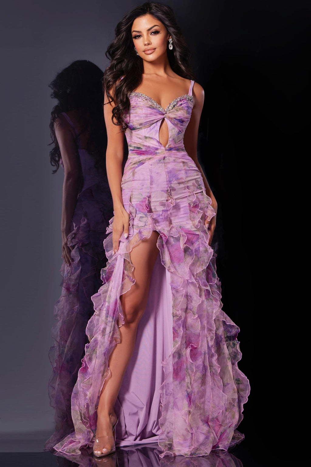 Jovani -D5113 Floral Ruffle Tiered Prom Gown Jovani -D5113 Floral Ruffle Tiered Prom Gown