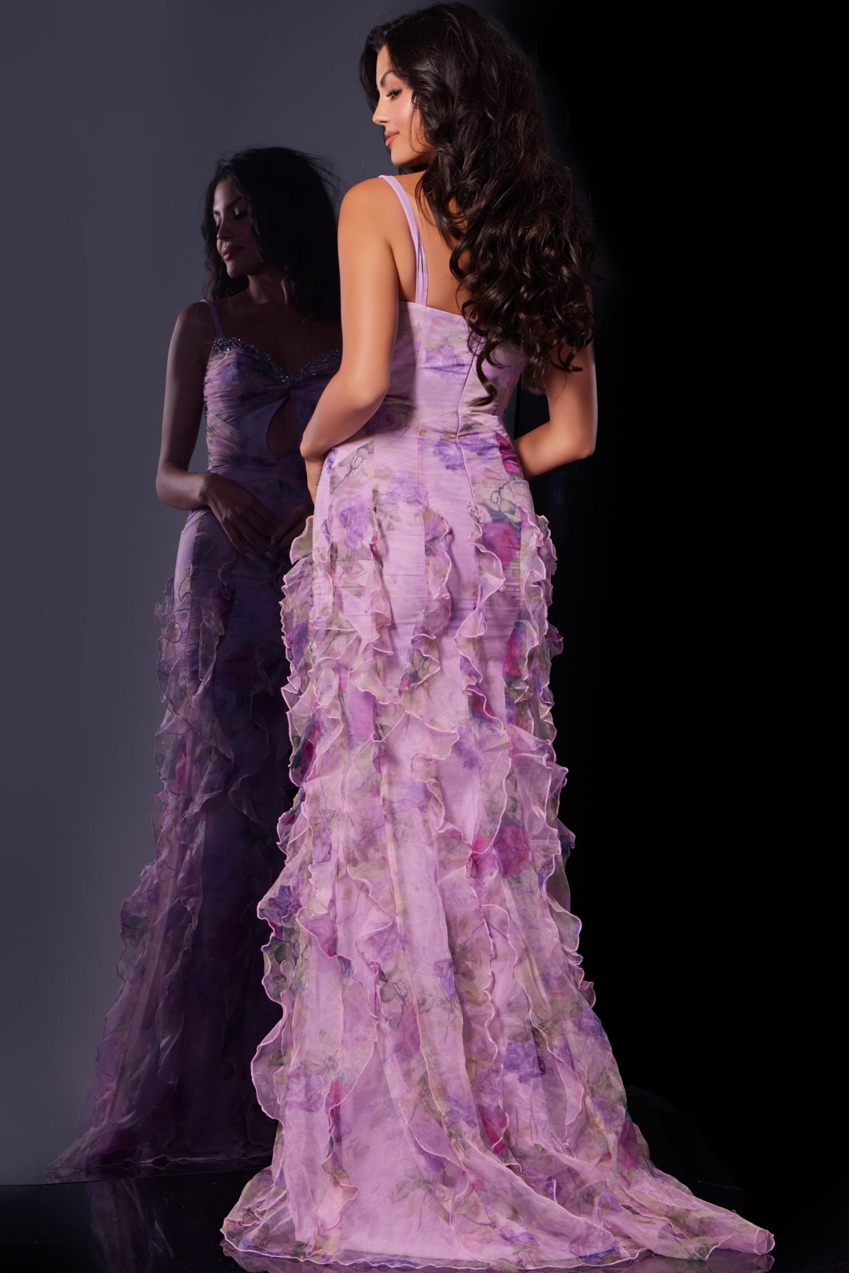 Jovani -D5113 Floral Ruffle Tiered Prom Gown