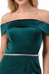 Aspeed Design -D548 Fitted Long Off Shoulder Satin Slit Dress