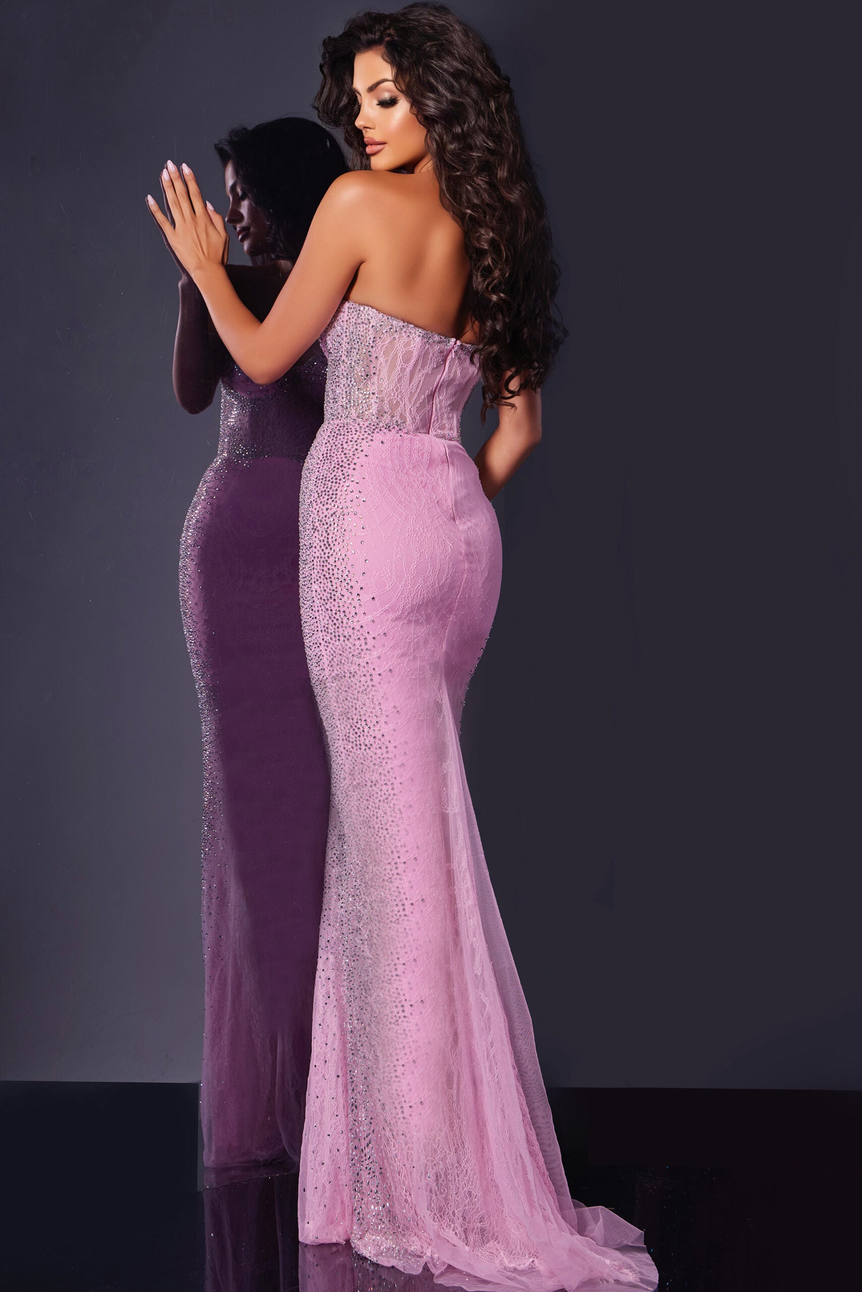 Jovani -D5503 Strapless Illusion Prom Dress with Sparkling Details