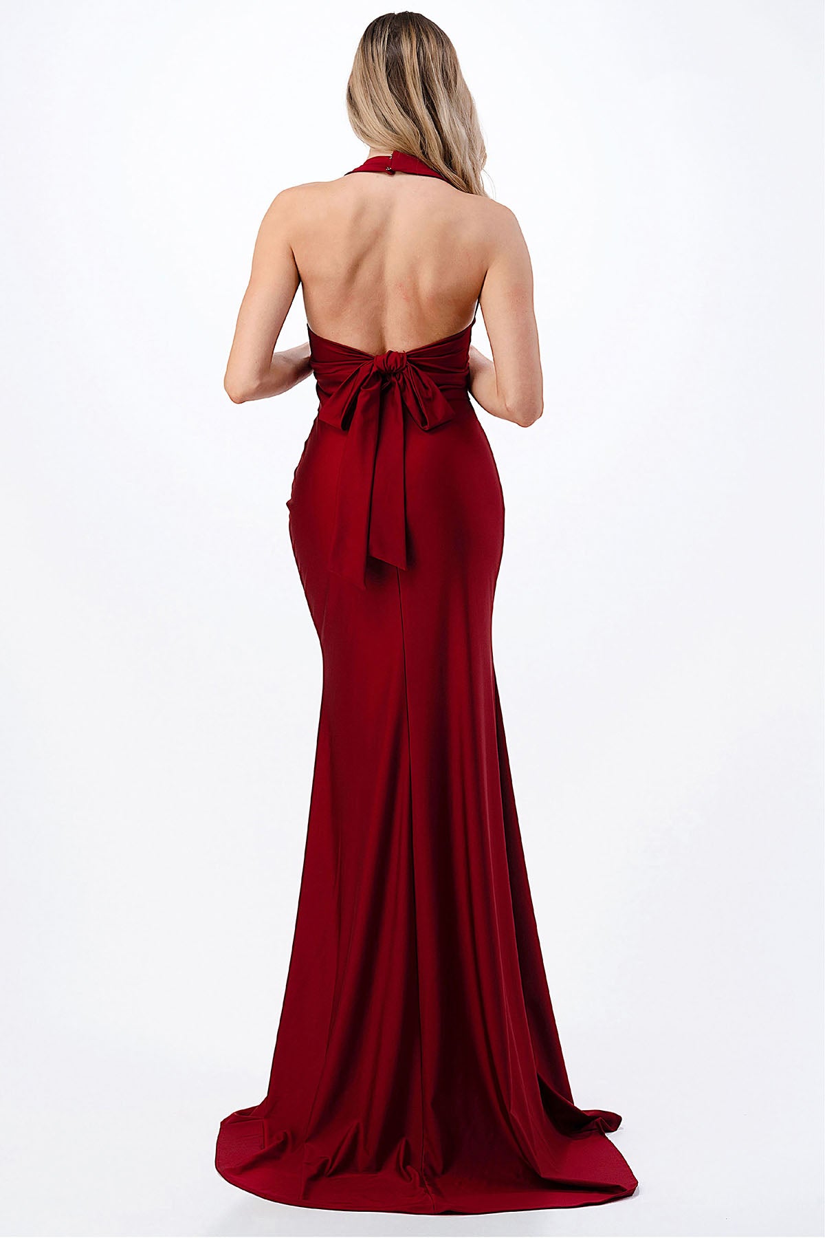 Aspeed Design -D566 Fitted Long Halter V-Neck Slit Dress