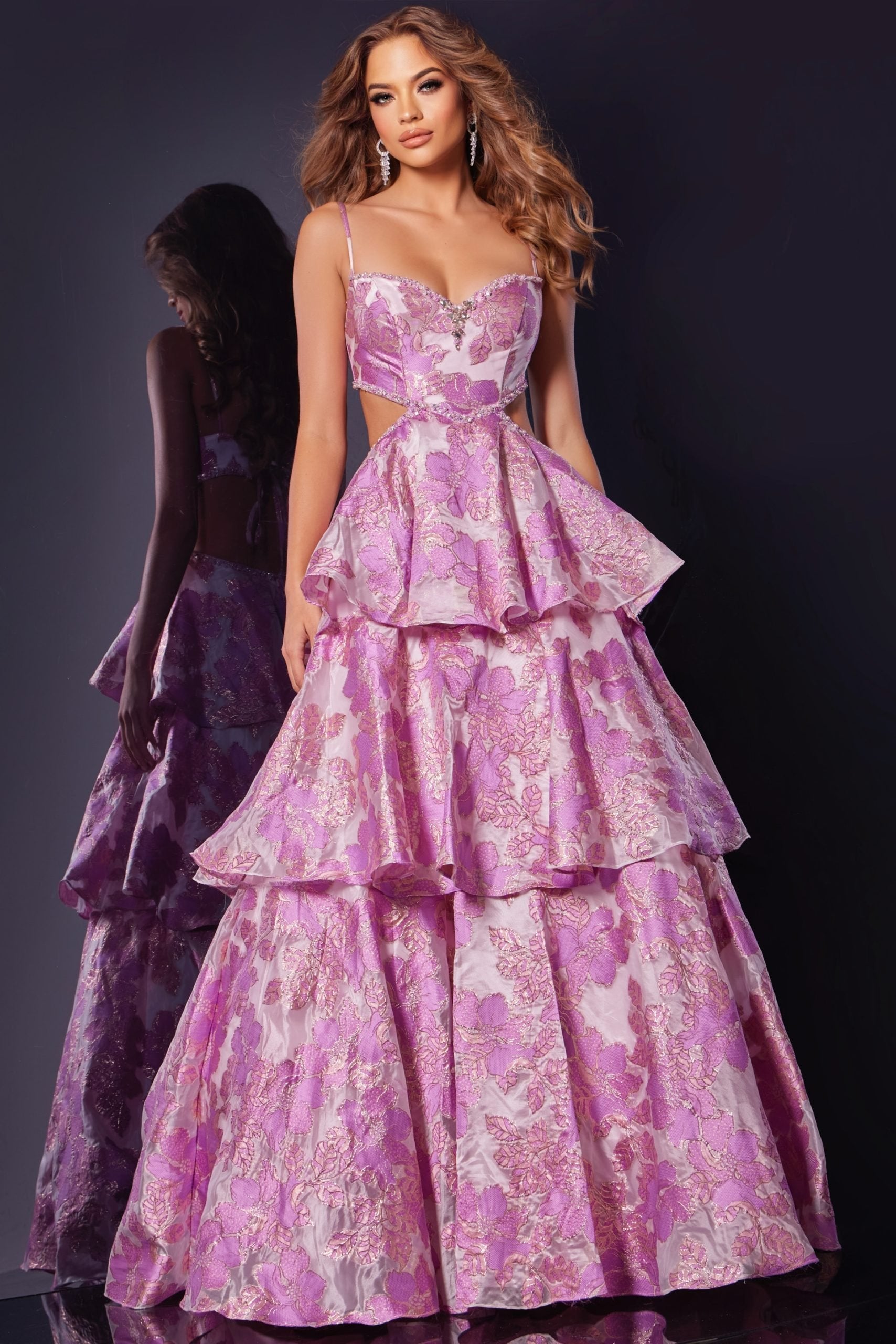 Jovani -D5994 Floral Jacquard Ball Prom Gown