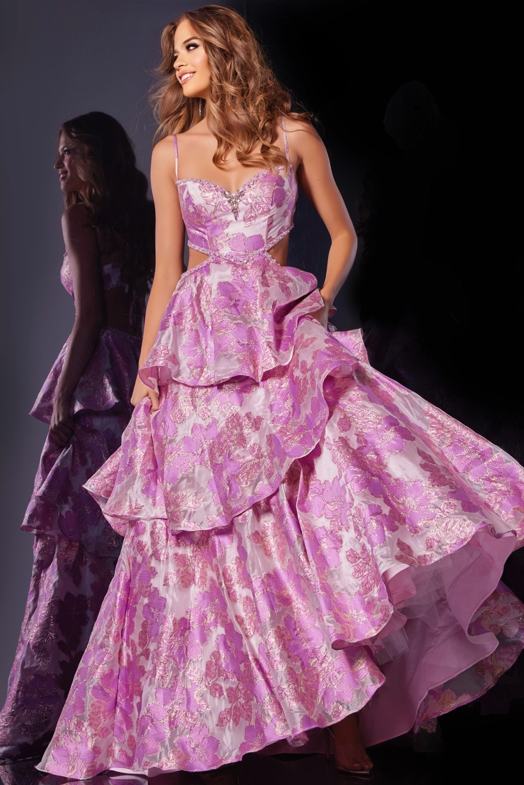 Jovani -D5994 Floral Jacquard Ball Prom Gown