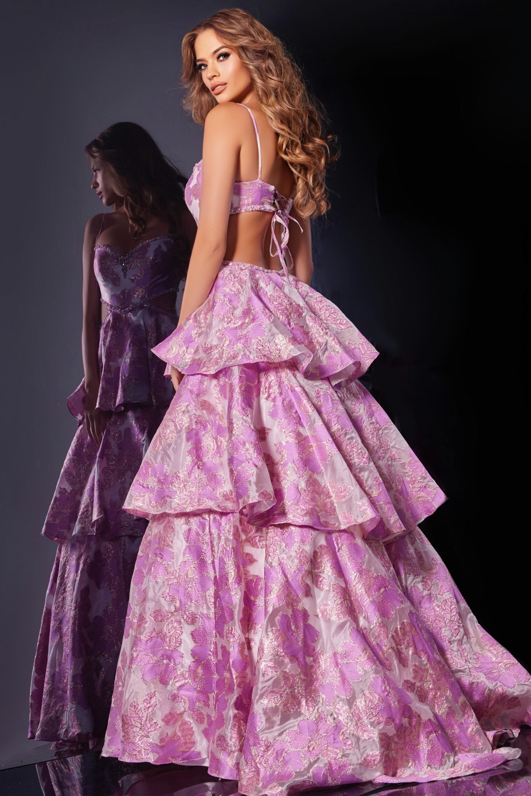 Jovani -D5994 Floral Jacquard Ball Prom Gown