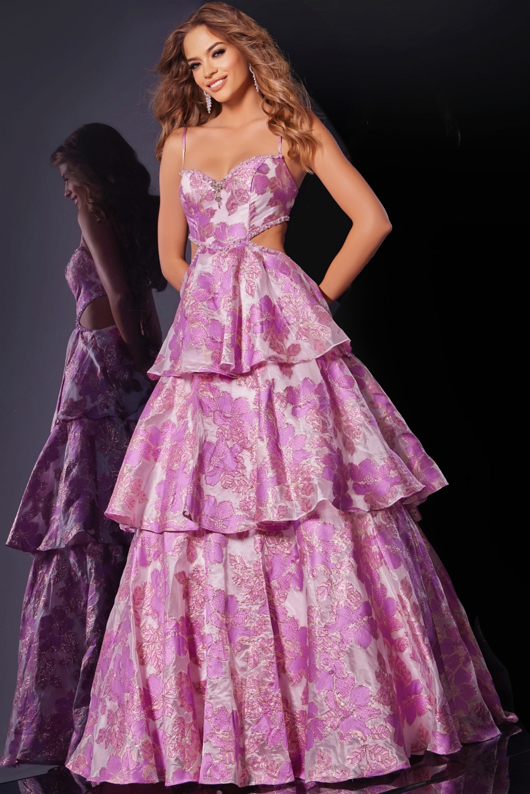 Jovani -D5994 Floral Jacquard Ball Prom Gown