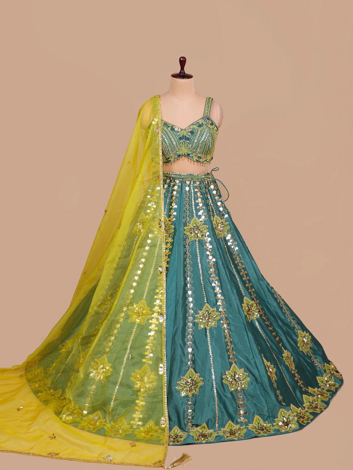 MyFashion KLS-2689 Teal Raw Silk Aplique Work lehenga