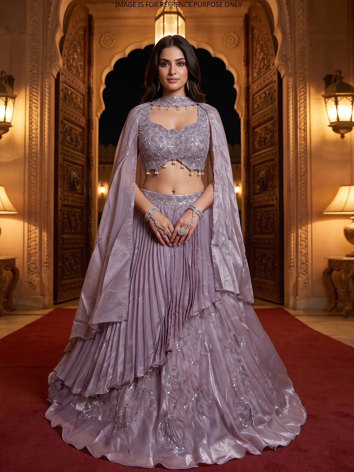 MyFashion KLS-2806 Designer Antique Onion Pink Organza Lehenga With Pearl Work