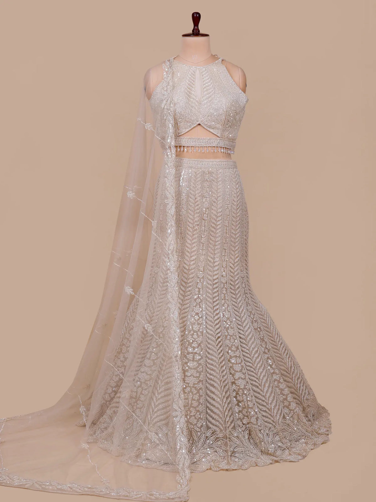 MyFashion KLS-2752 Champagne Net Fishcut Lehenga Online With Sequins Work