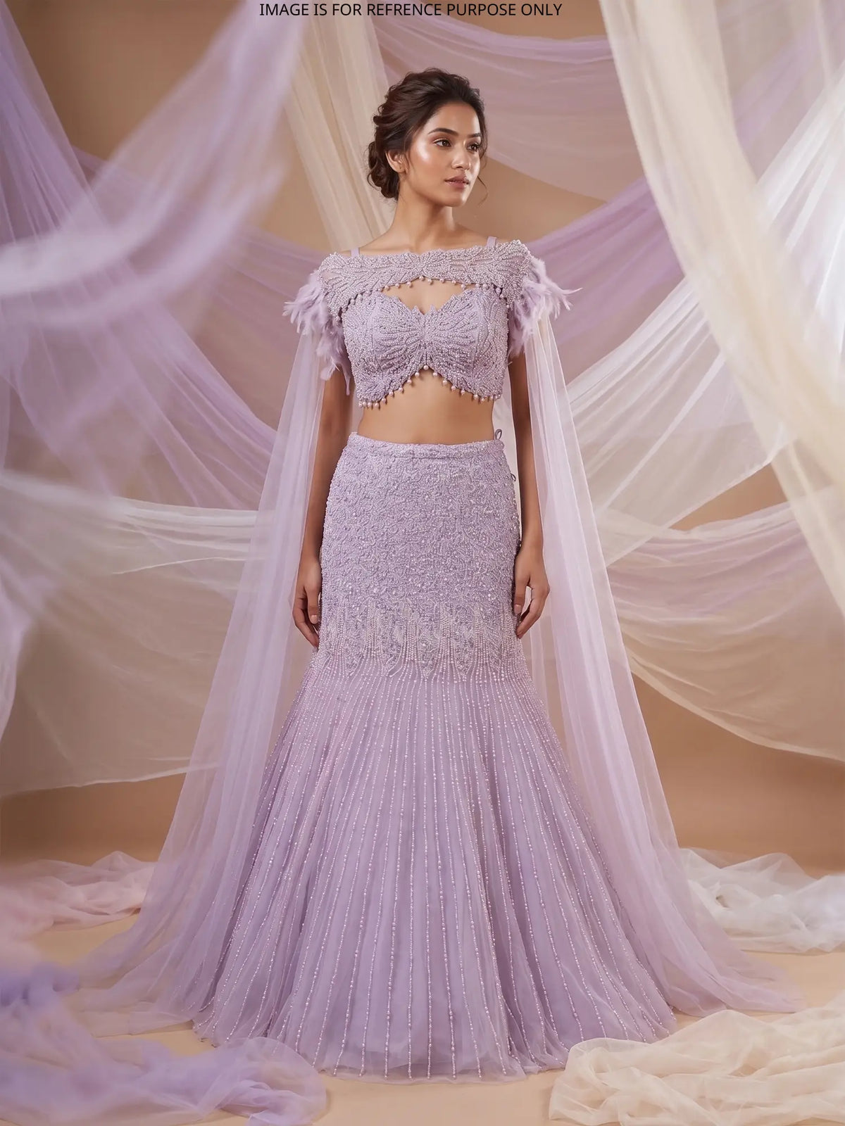 MyFashion KLS-2760 Designer Lilac Imported Net Lehenga With Feather Pearl Work
