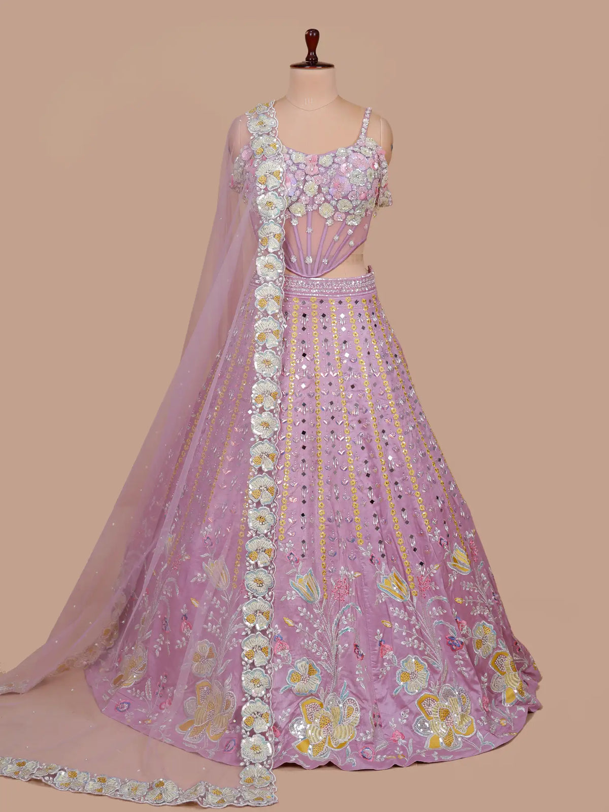 MyFashion KLS-2765 Stylish Lilac Party Wear Silk Lehenga Mirror Diamond Design