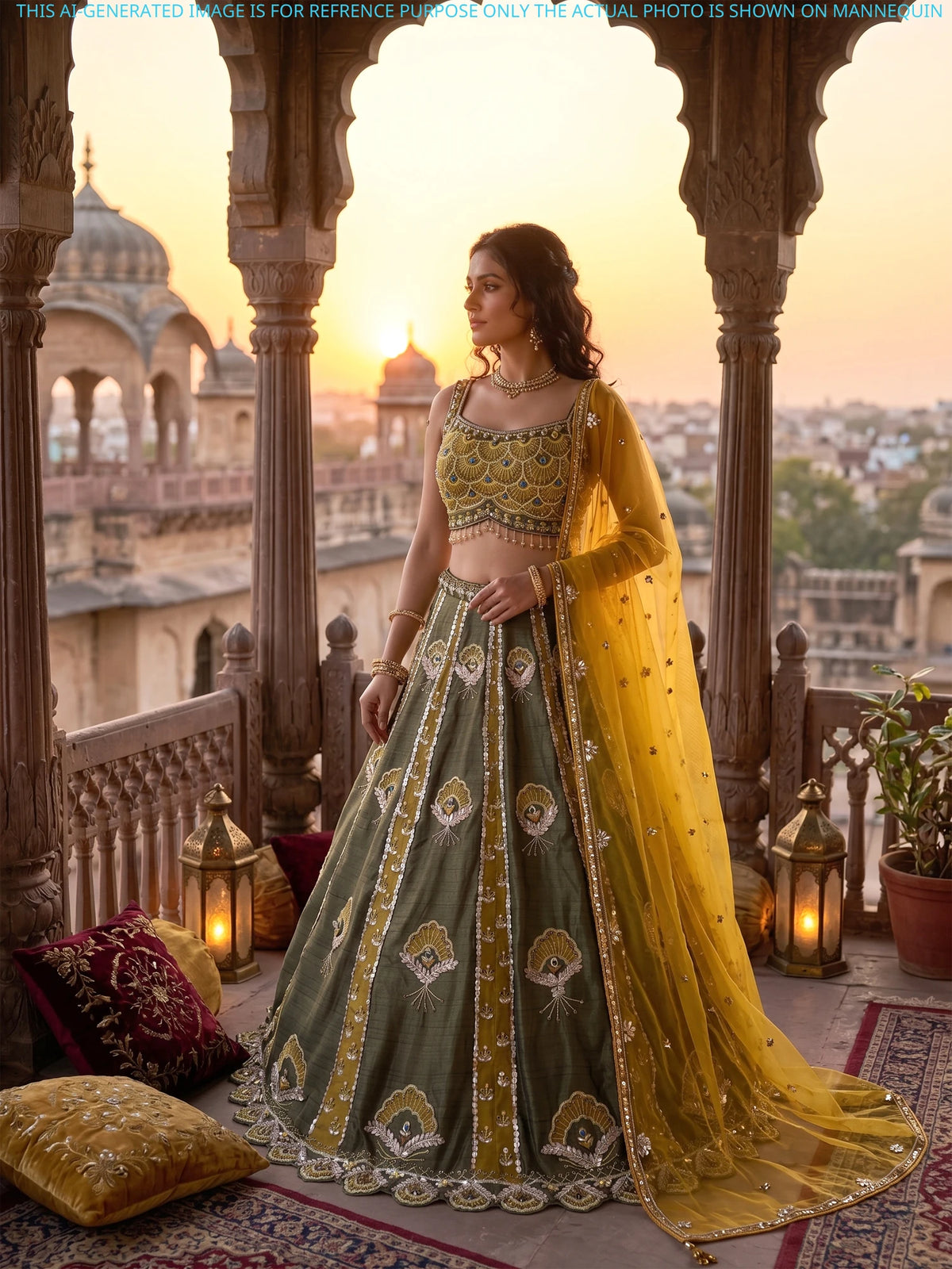 MyFashion KLS-2716 Designer Olive Green Silk Traditional Lehenga