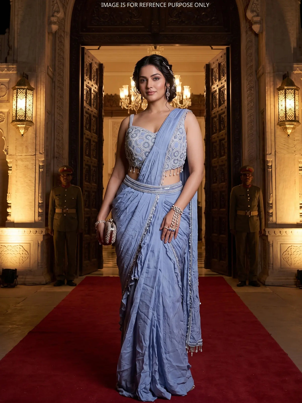 MyFashion KLS-2829 Designer Powder Blue Pre Draped Saree For Party Wear