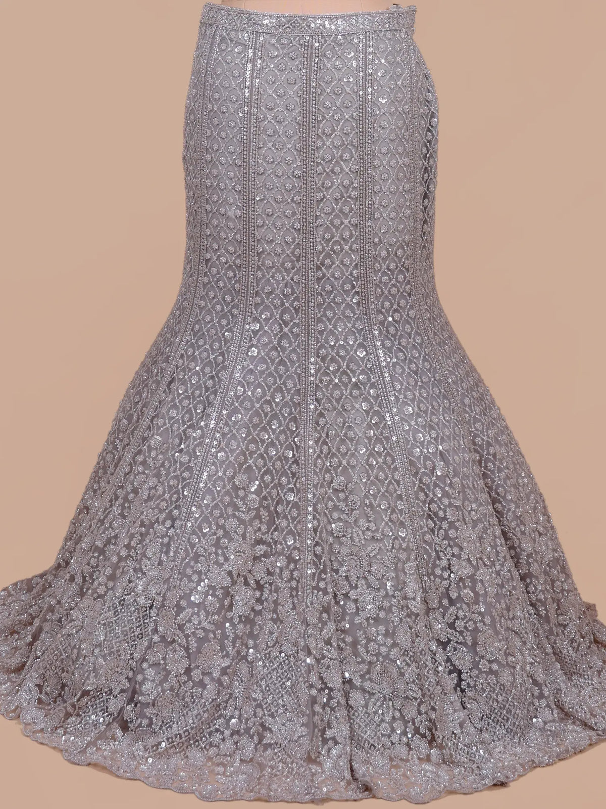 MyFashion KLS-2745 Silver Net Fishcut Wedding Lehenga Cut Dana Work Design