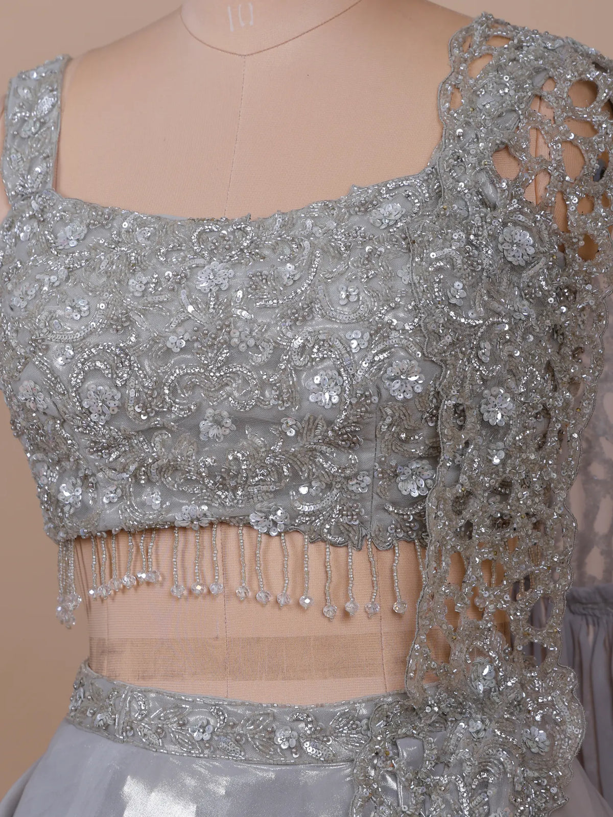 MyFashion KLS-2747 Designer Silver Tissue Party Wear Lehenga Pearl Sequins Work