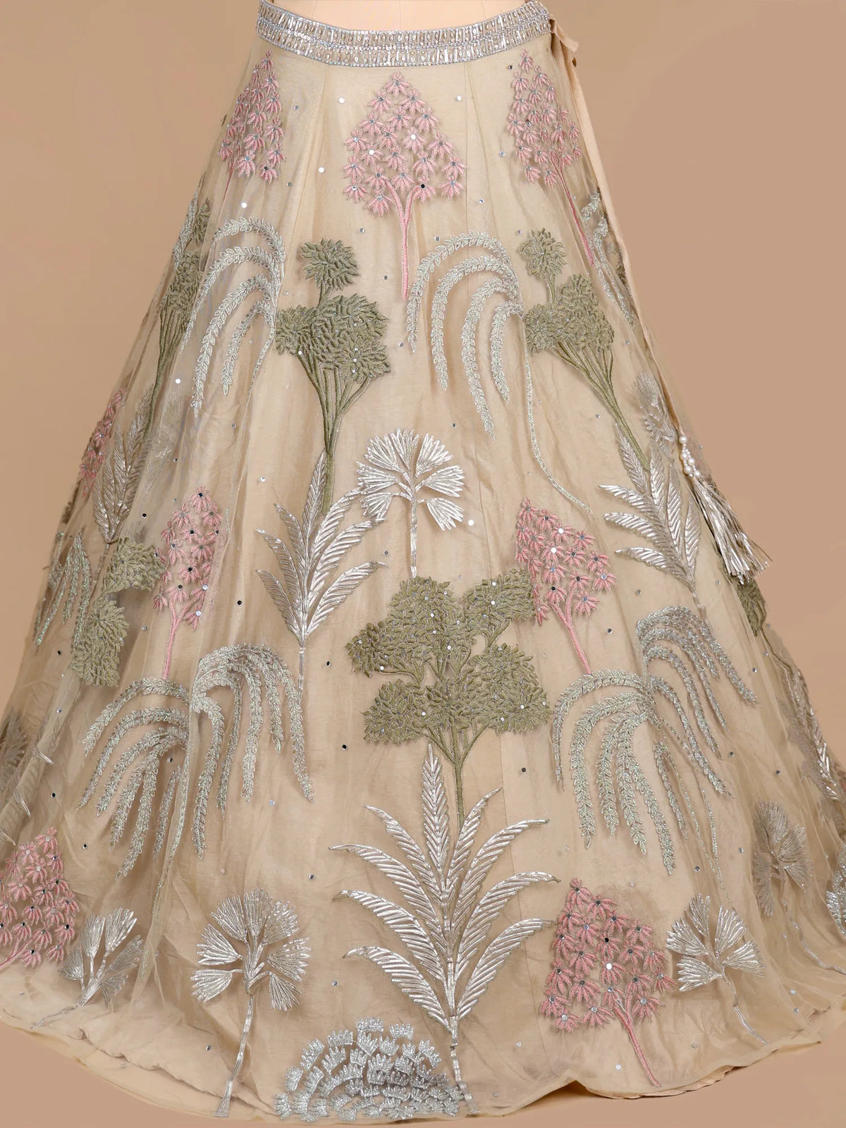 MyFashion KLS-2707 Beige Net Party Wear Lehenga with Mirror Sequins Design