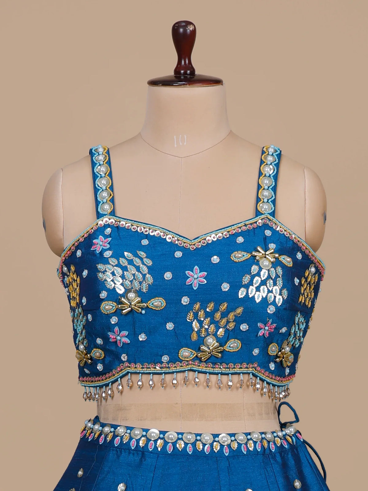 MyFashion KLS-2715 Blue Raw Silk Pearl Sequins Work Latest Lehenga