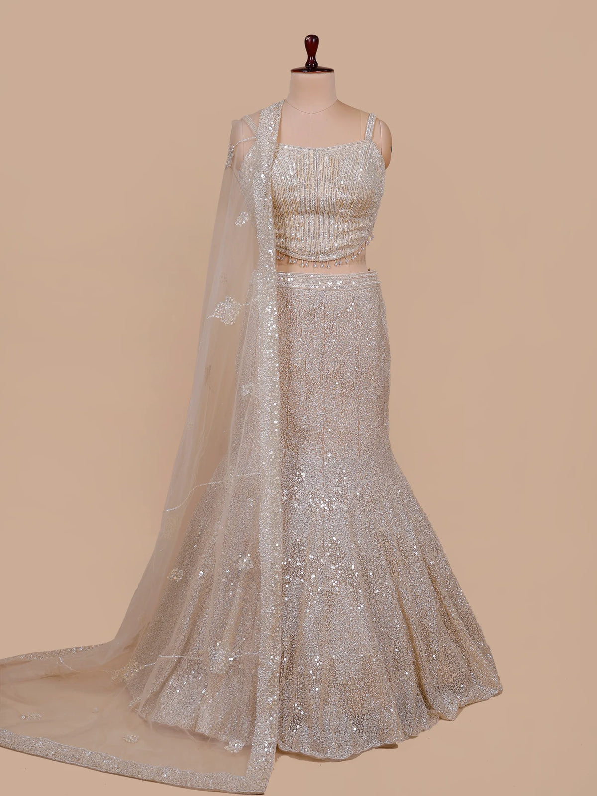 MyFashion KLS-2742 Champagne Net Fishcut Lehenga With Sequins Work